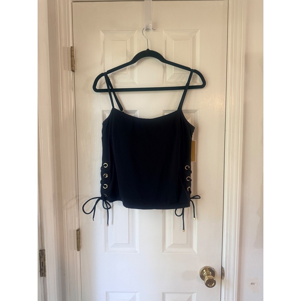 Michael Kors Womens Grommet Detail Tankini Top Black MM30322 New SMALL - Picture 2 of 5